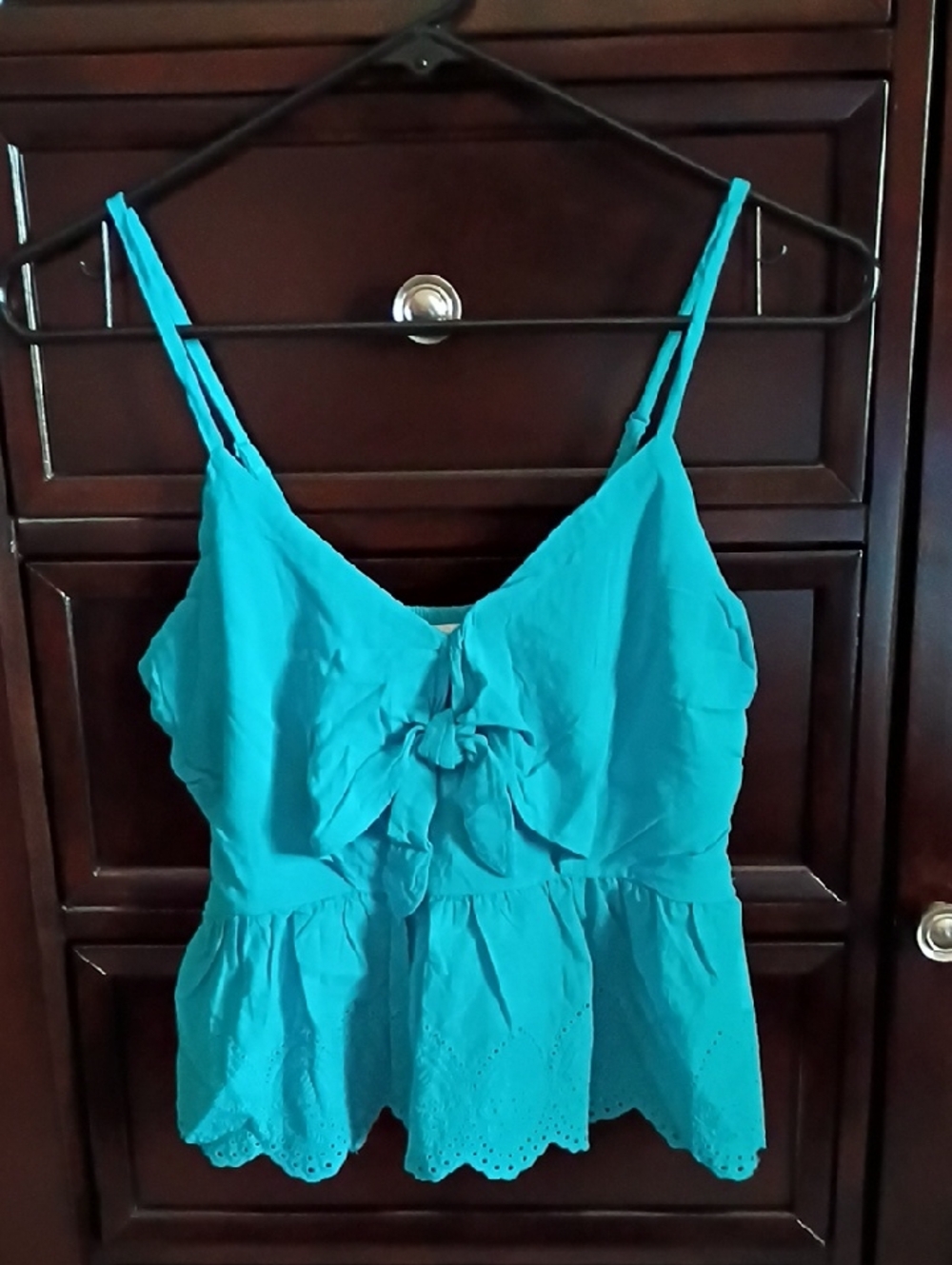 Turquoise Tie-Front Spaghetti Strap Tank – NWT